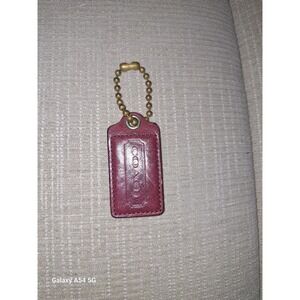 HT22. Coach Burgundy Plum Leather Hangtag Replacement Brass Ball Chain Bag Charm